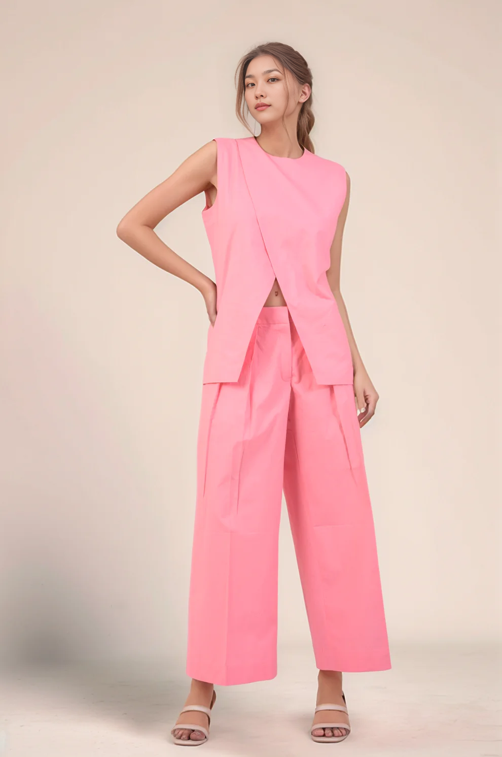Pink Long-Overlapped Cotton Co-ord Suit