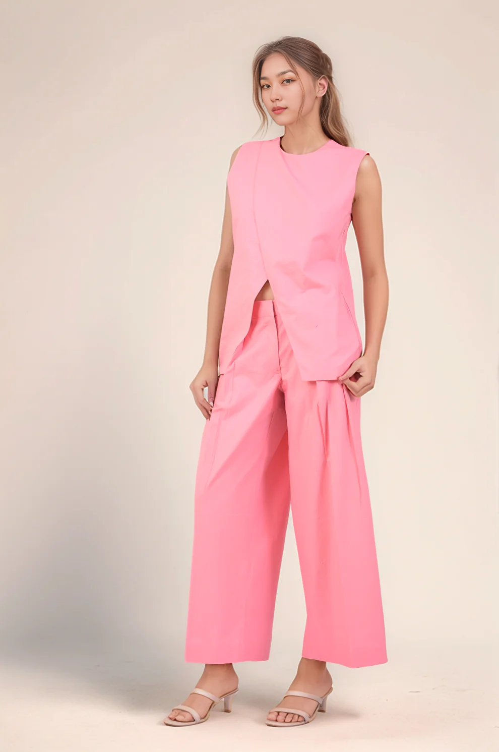 Pink Long-Overlapped Cotton Co-ord Suit