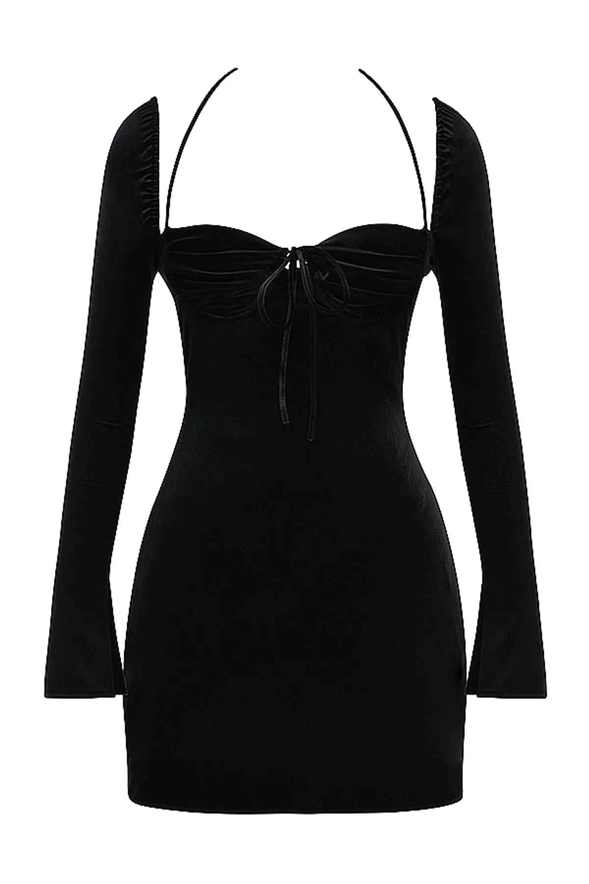 BEAUTYDOLL BLACK VELVET HALTER MINI DRESS