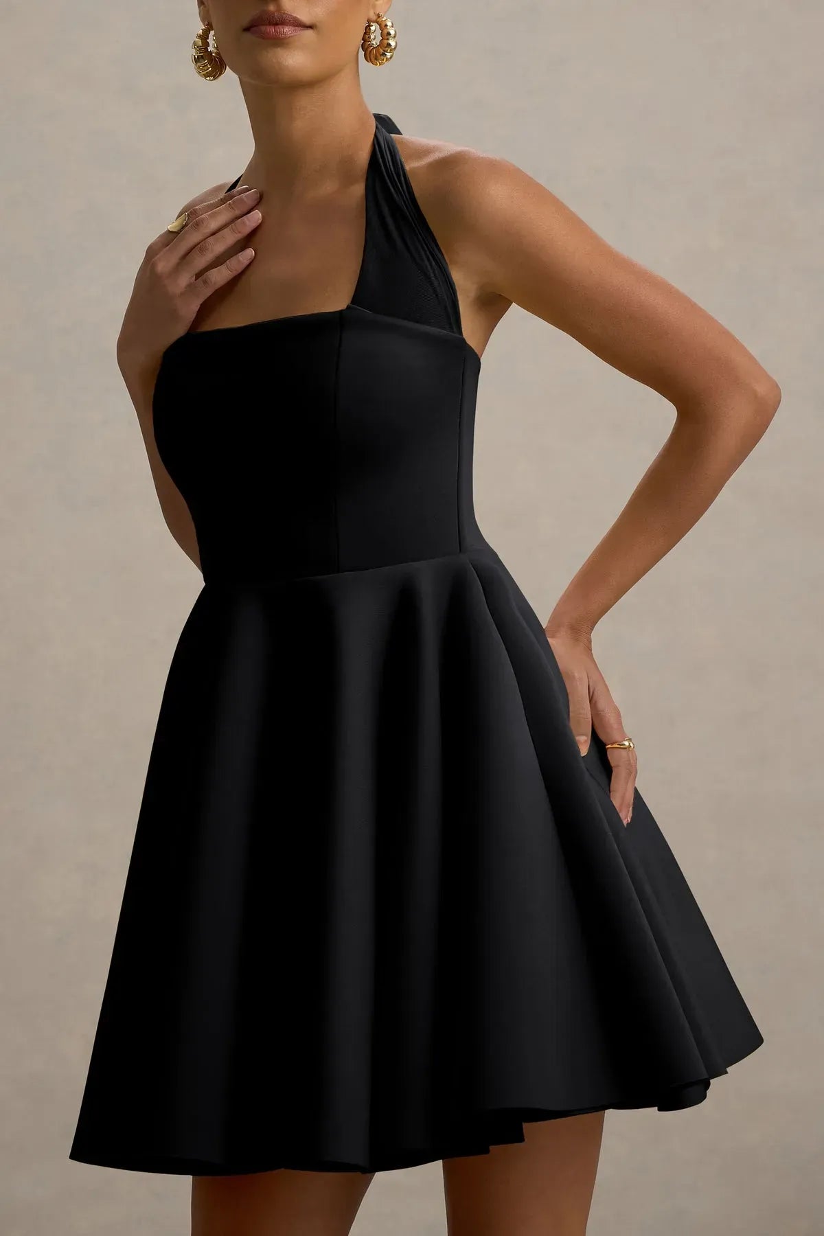 Black-Halter-Neck-Skater-Mini-Dress