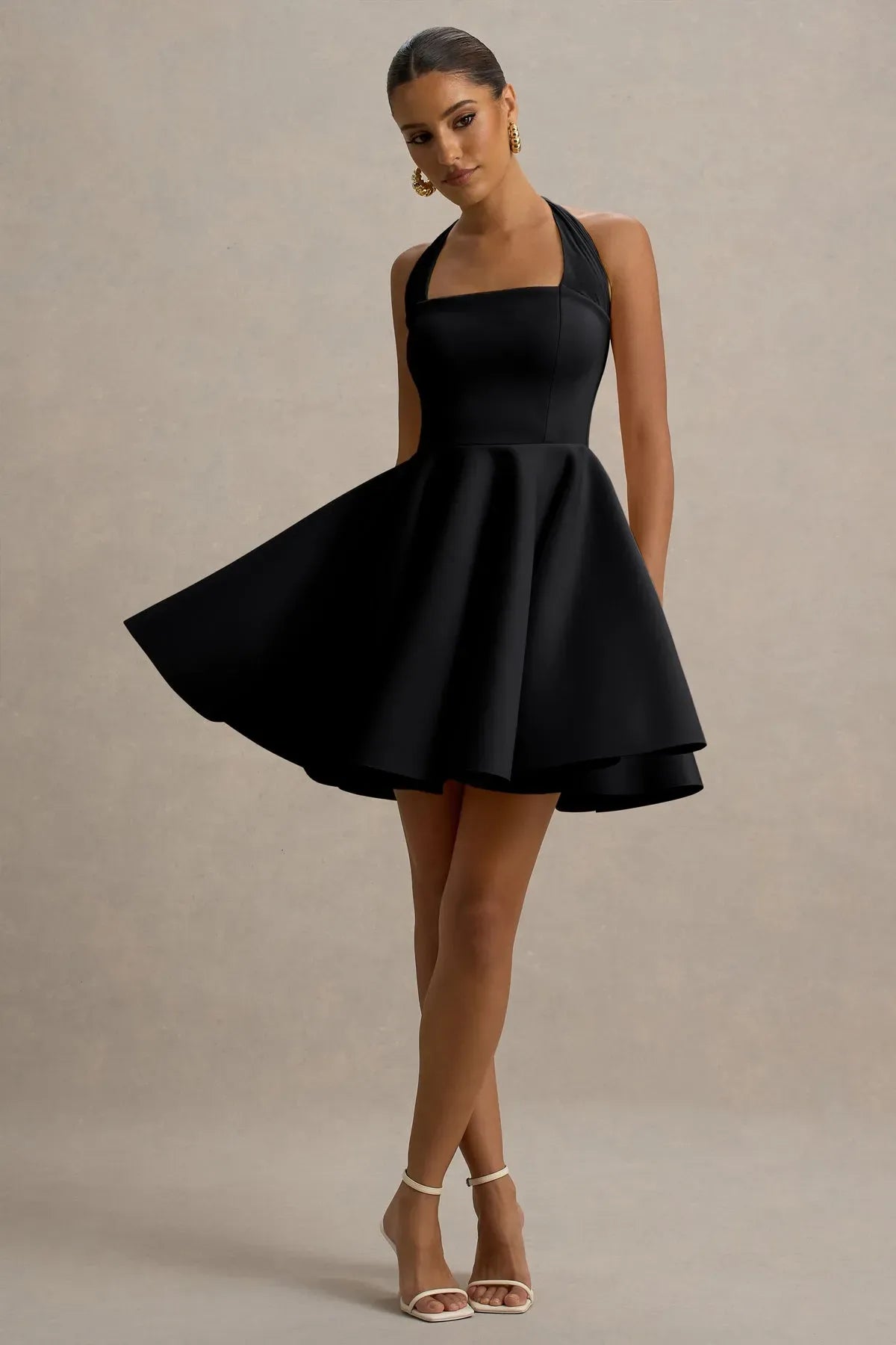 Black-Halter-Neck-Skater-Mini-Dress