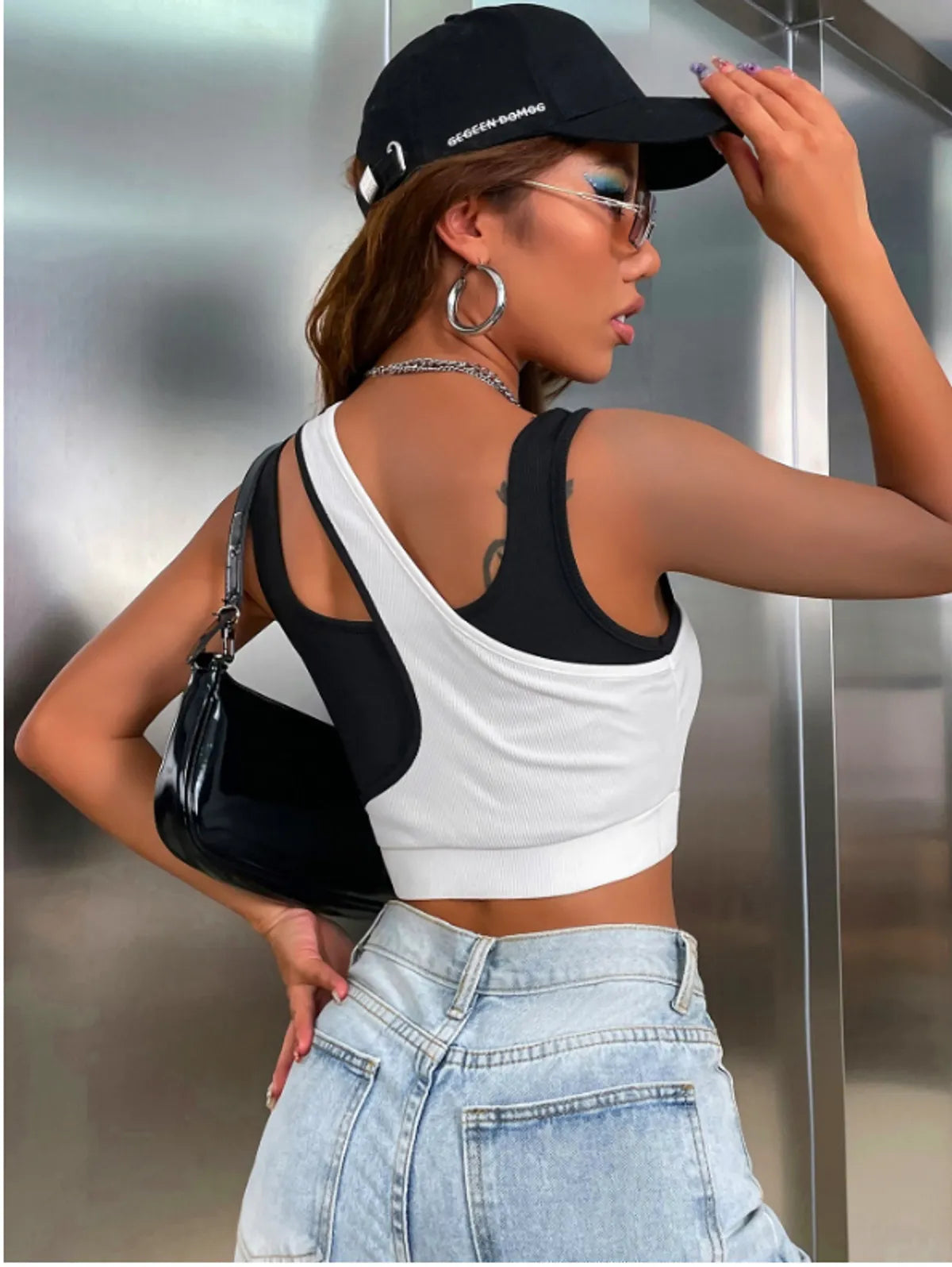Two Tone Asymmetrical Neck Tank Top