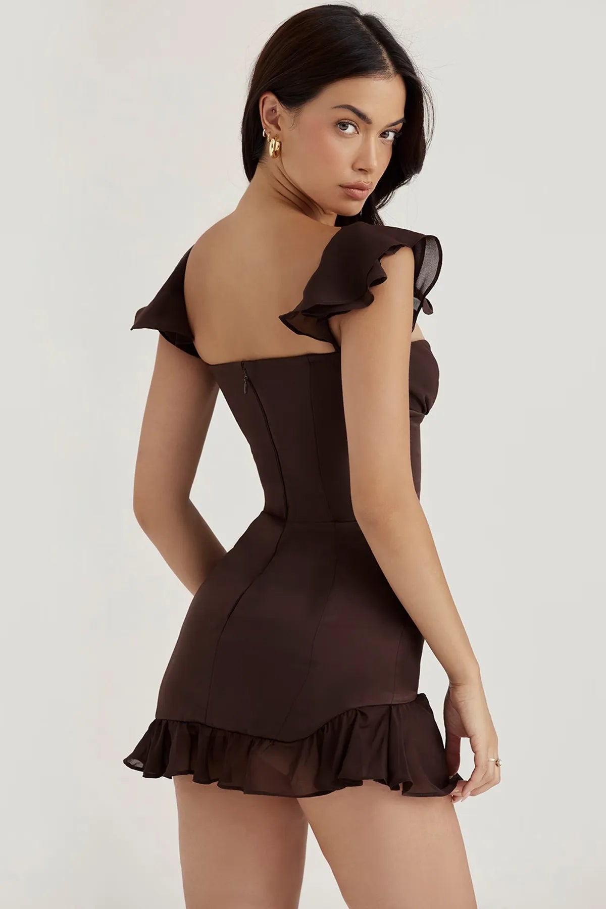 Espresso Ruffle Corset Mini Dress