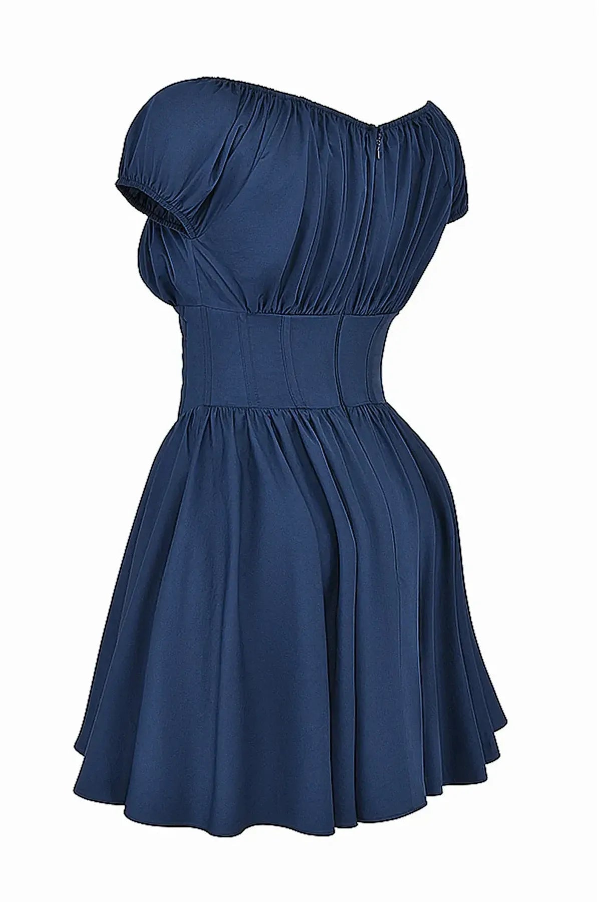 Blue-French-Gathered-Mini-Dress-For-Women
