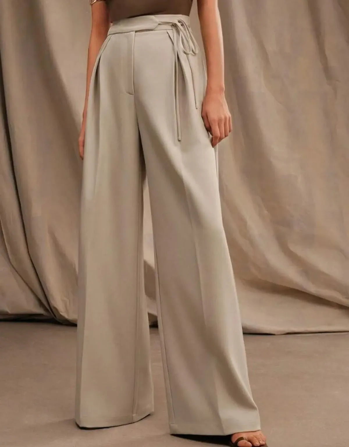 Beige-Womens-Wide-Leg-High-Rise-Trousers-With-Tie-Waist