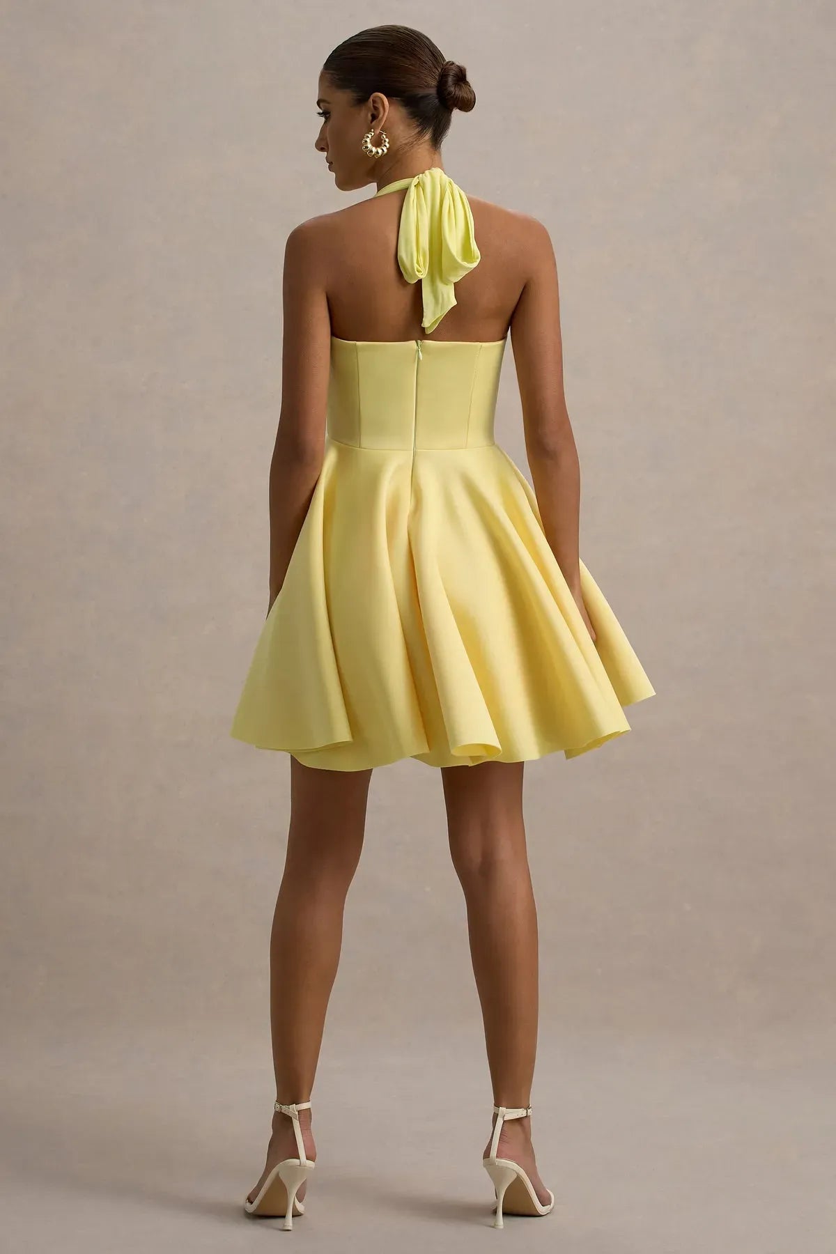 Lemon-Halter-Neck-Skater-Mini-Dress