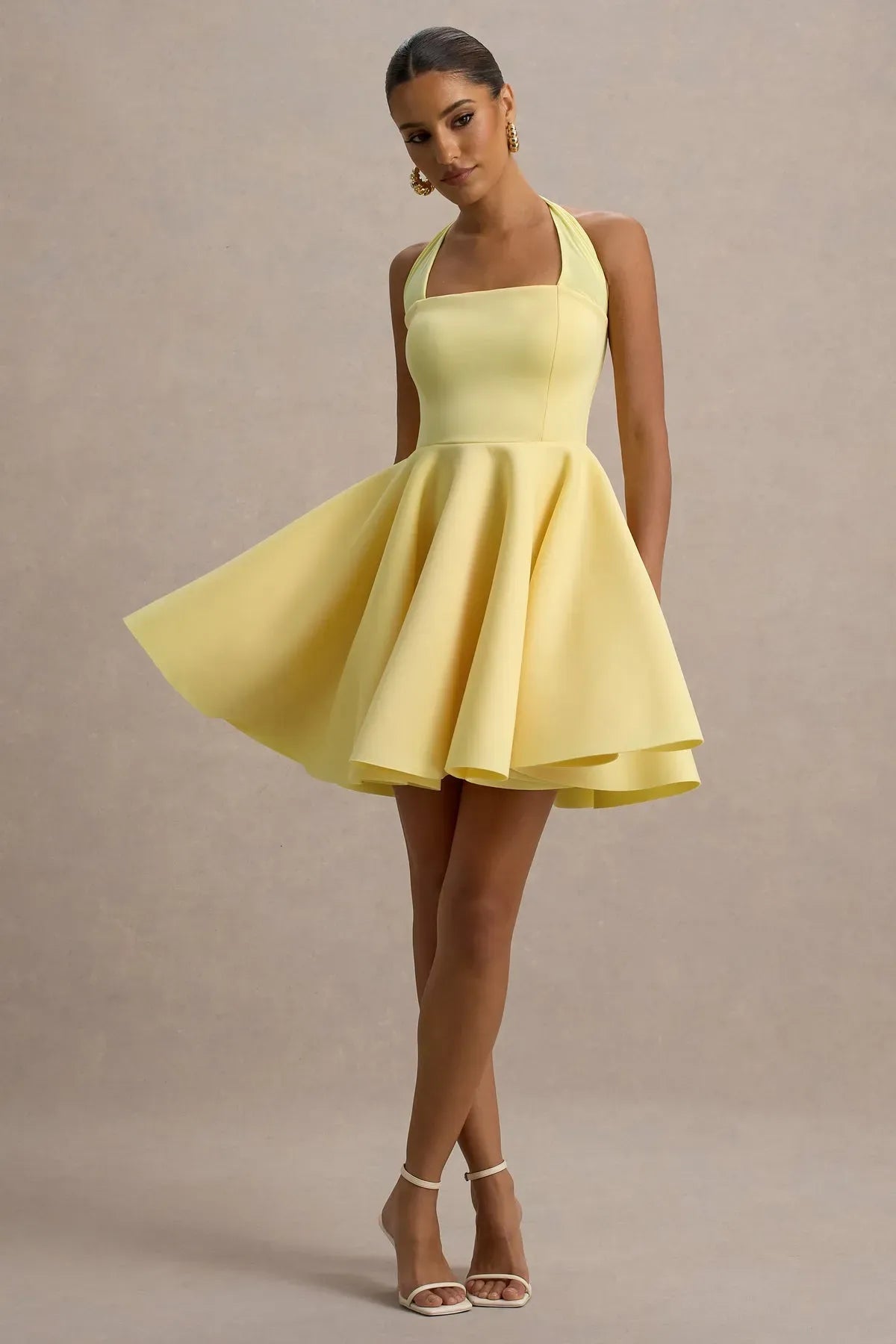 Lemon-Halter-Neck-Skater-Mini-Dress