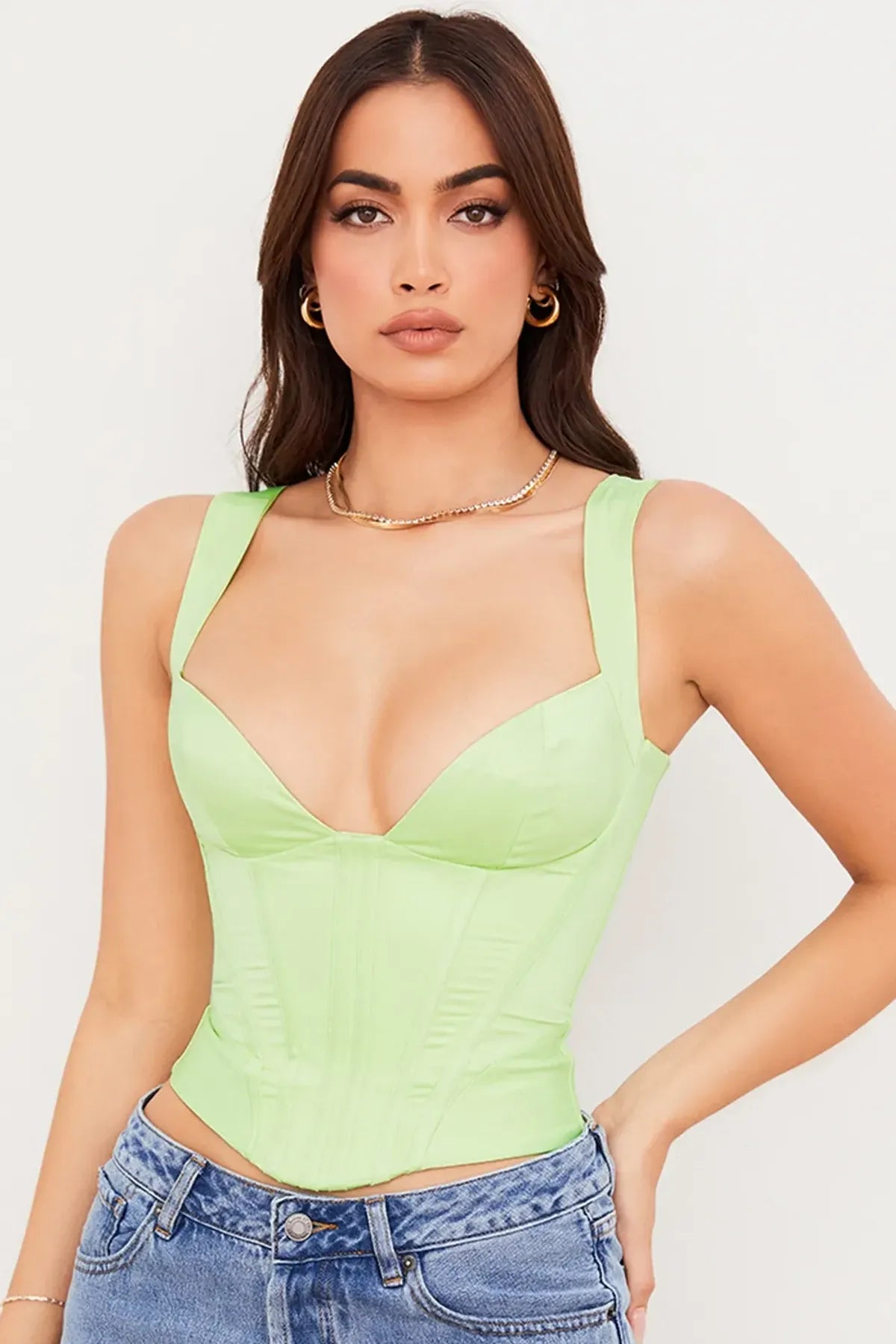 Lime-Green-Satin-Corset-For-Women