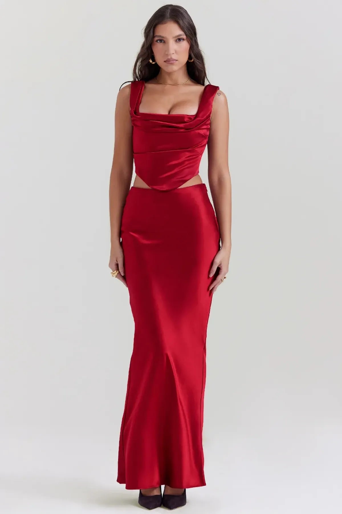 Ruby-Red-Satin-Bias-Cut-Corset-And-Maxi-Skirt