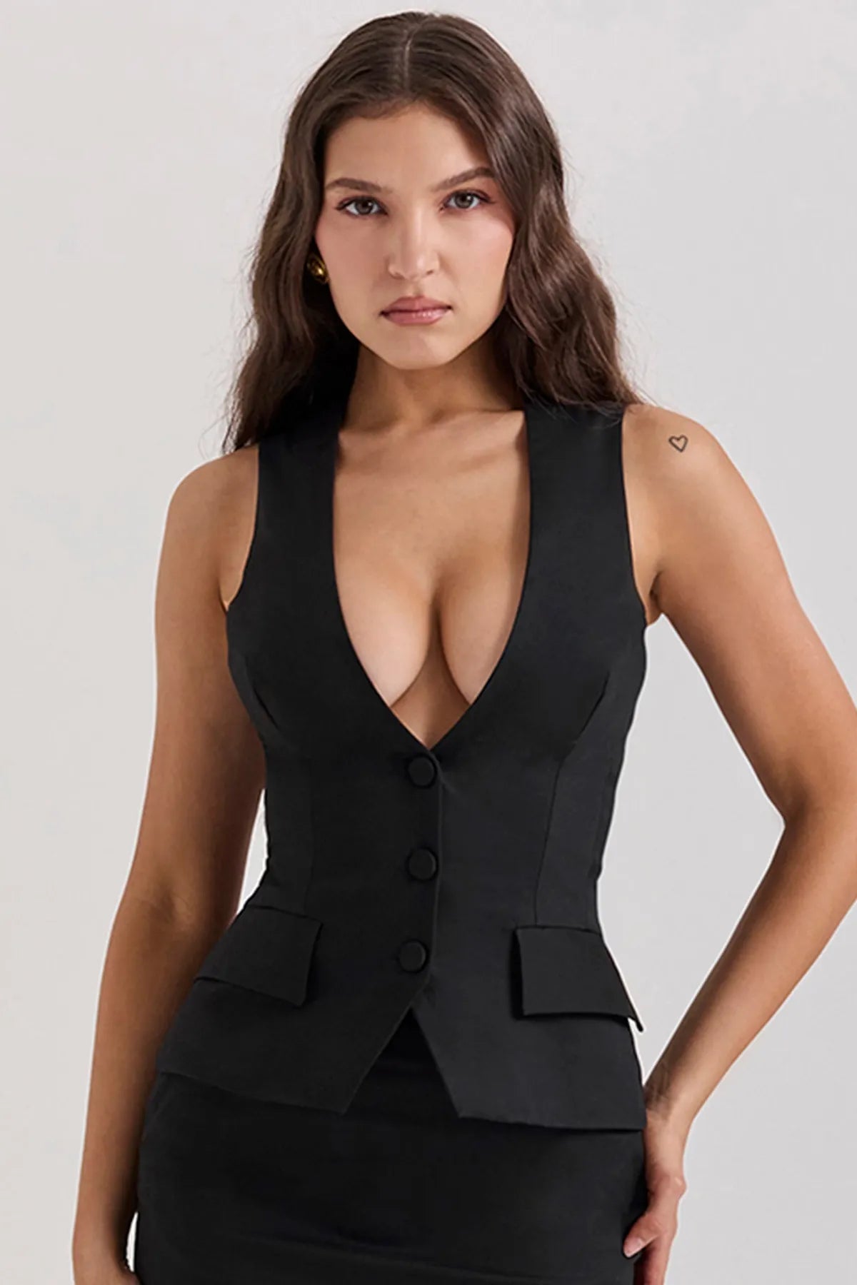 Slivia Black Sleeveless Tuxedo Top and Maxi Skirt