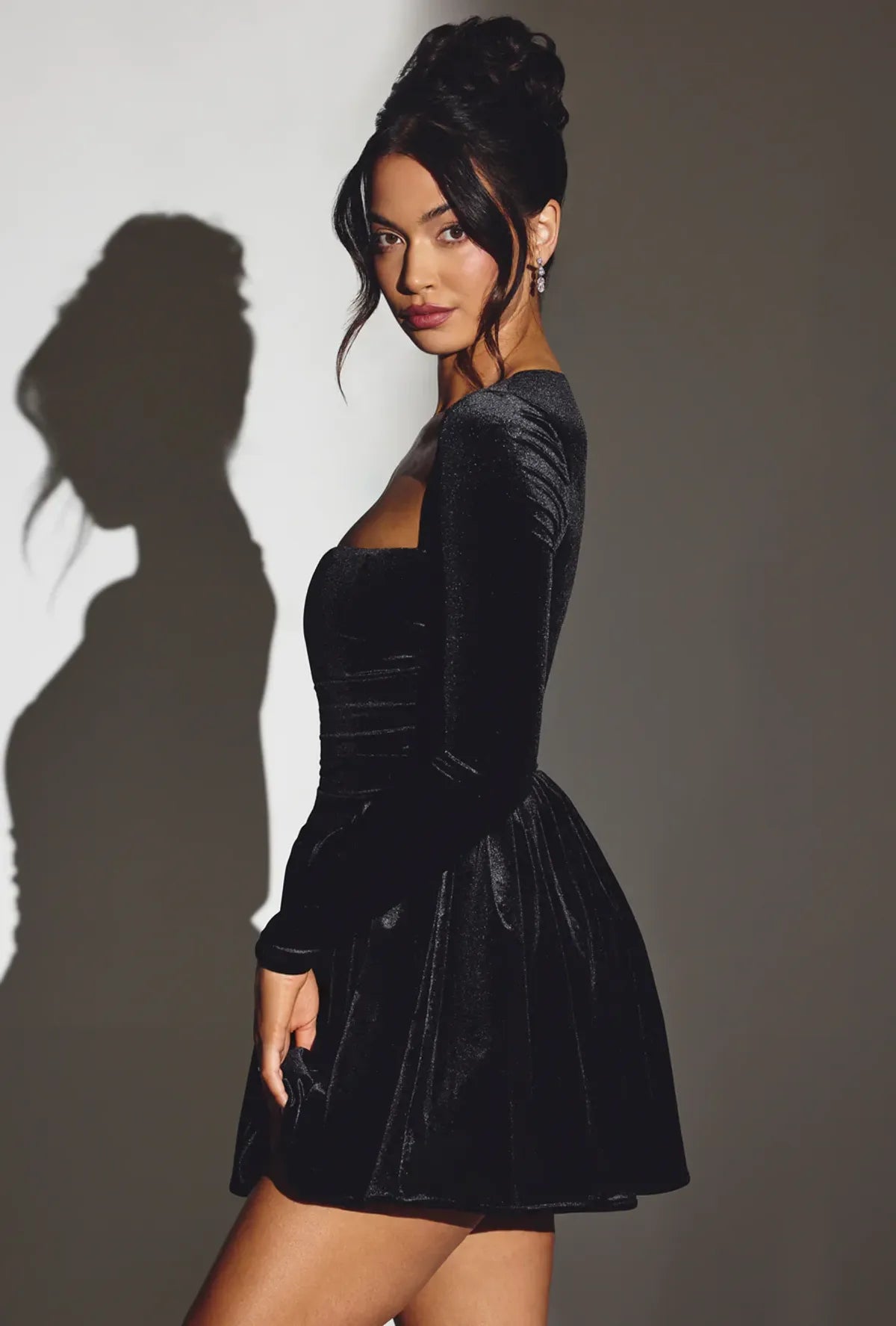 Star Velvet Long Sleeve Corset Mini Dress