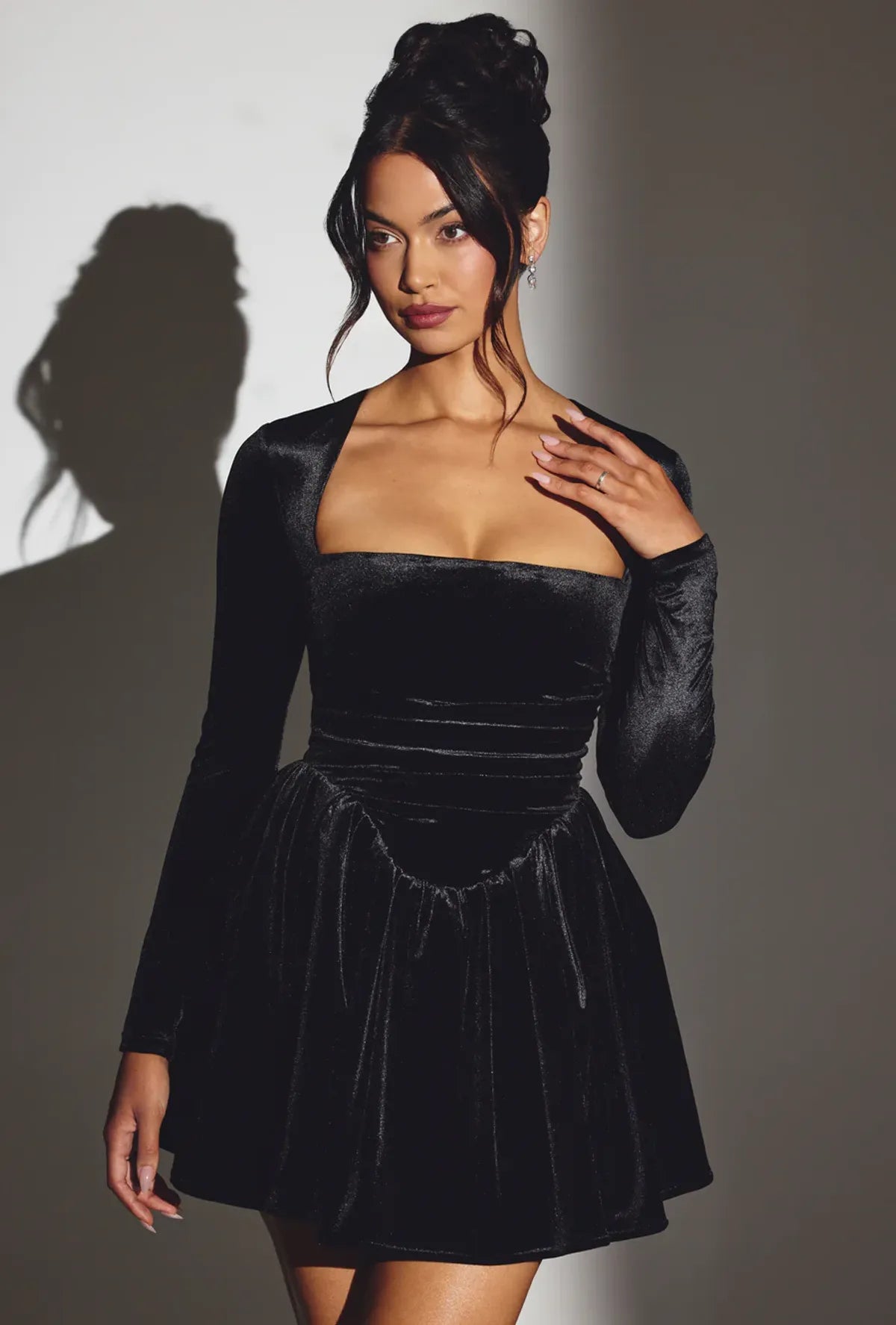 Star Velvet Long Sleeve Corset Mini Dress