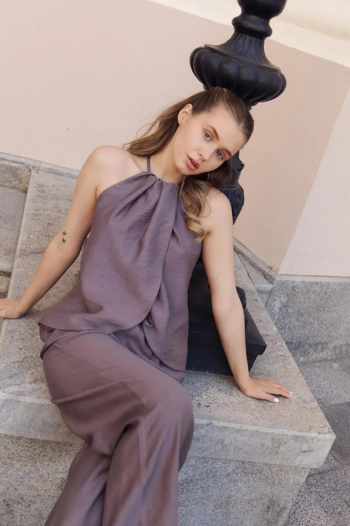Brown Halter Top And Palazzo Pants For Women & Girls