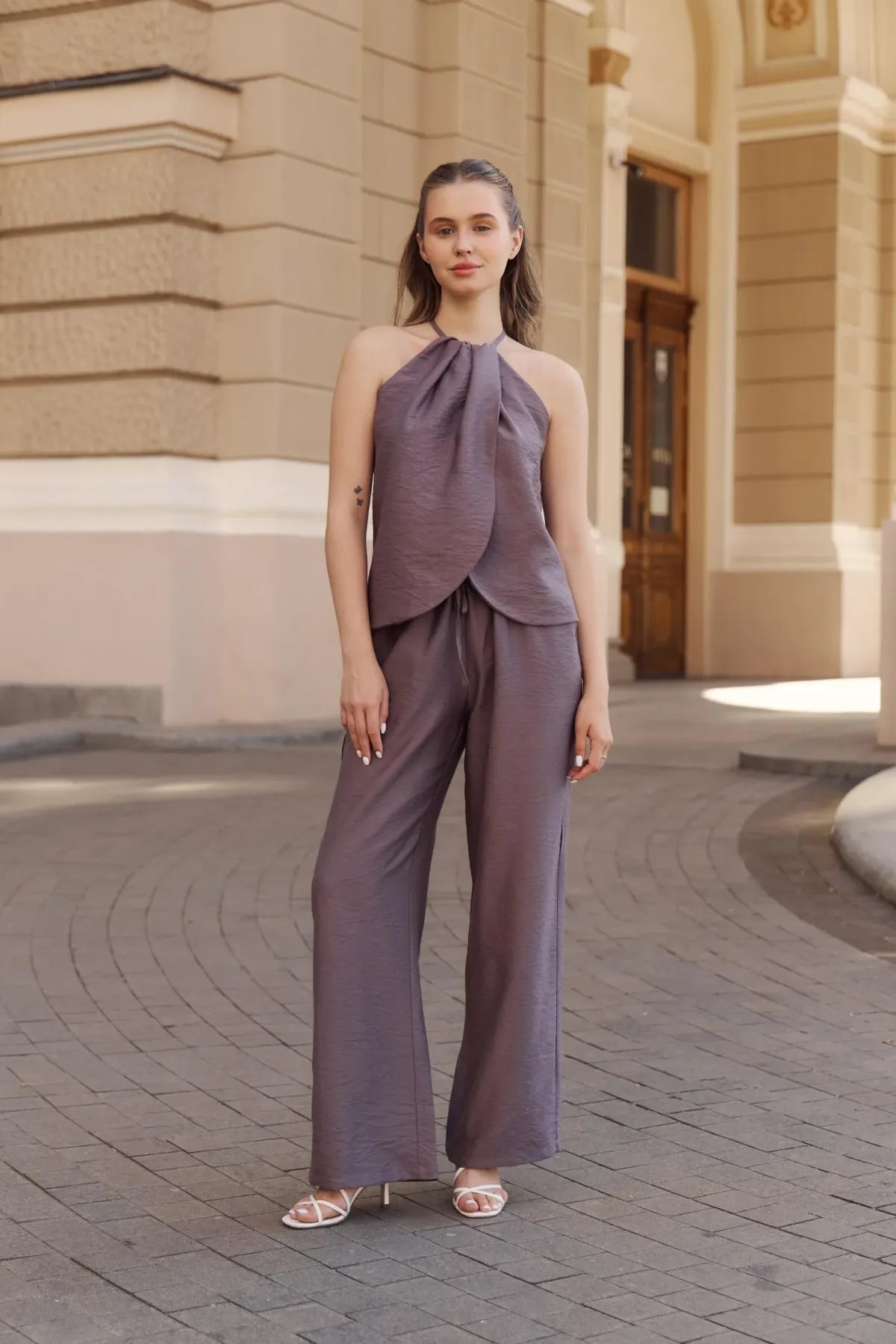 Brown Halter Top And Palazzo Pants For Women & Girls