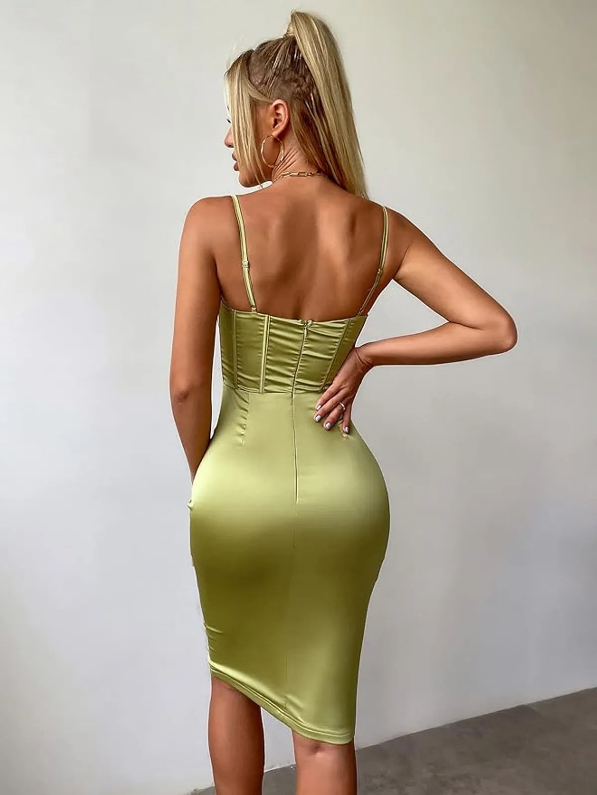 Women's Dress Boning Push Up Padded Corset Satin Dress