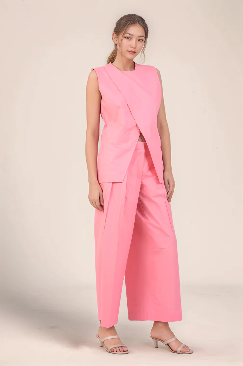 Pink Long-Overlapped Cotton Co-ord Suit