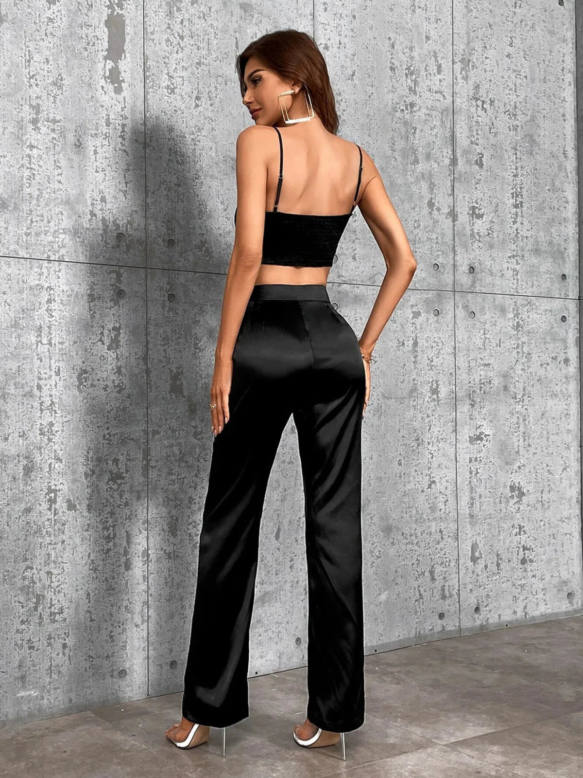 Women's Sports Suit, Solid Top & Split Hem Pocket Pants