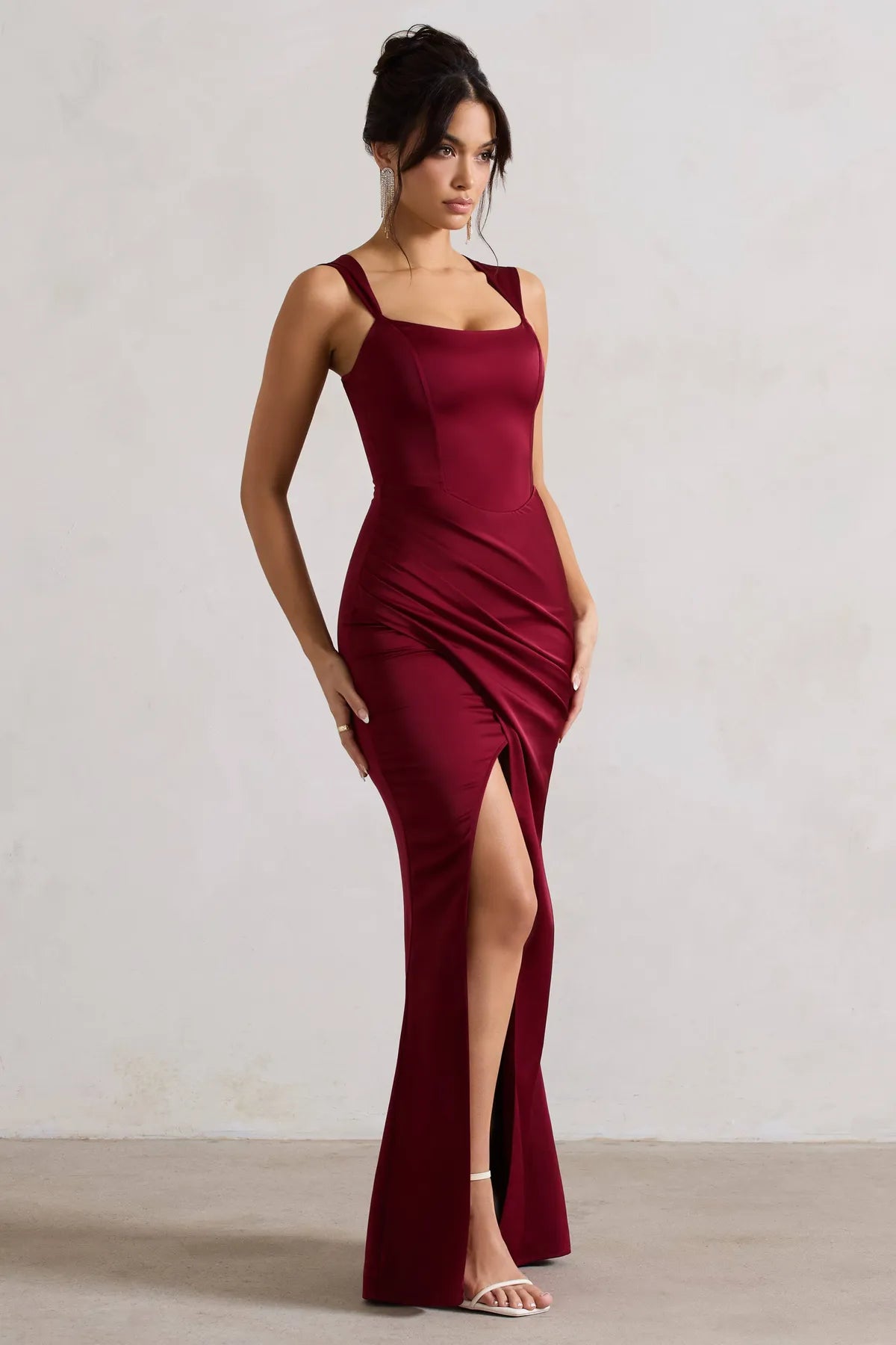 A Romantic Satin Corset Wrap Maxi Dress