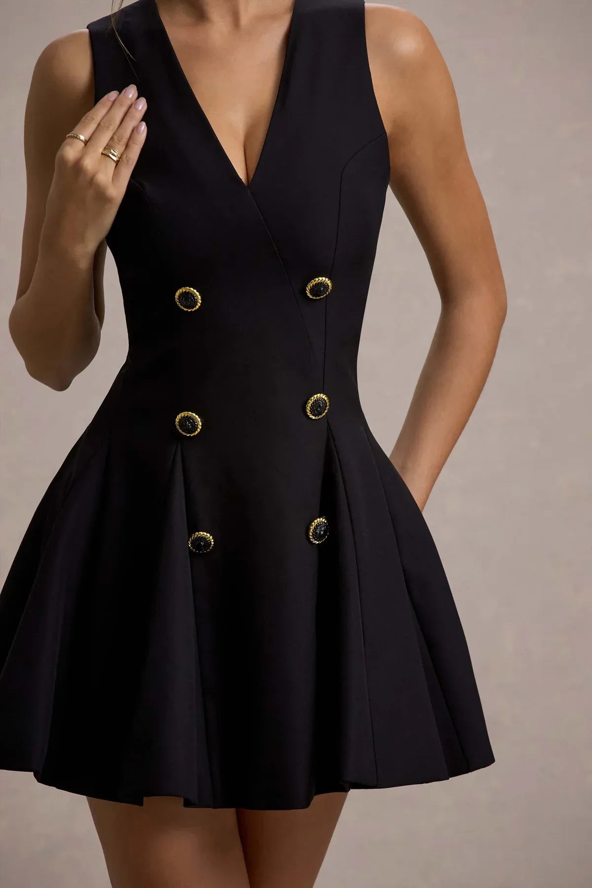 Tailored Plunge-Neck Mini Dress