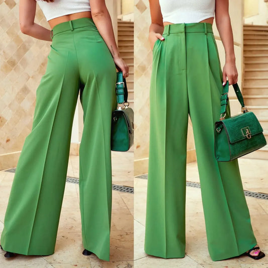 Green-Comfy-And-Classy-Wide-Leg-Pants-With-Side-Pockets
