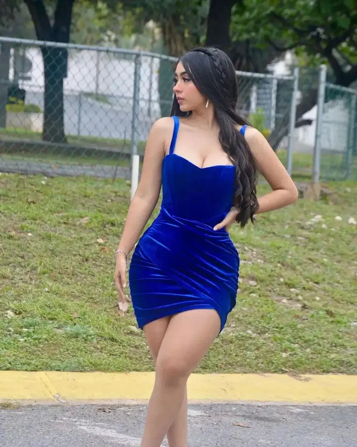 Blue-Double-Crazy-Ruched-Velvet-Bodycon-Dress