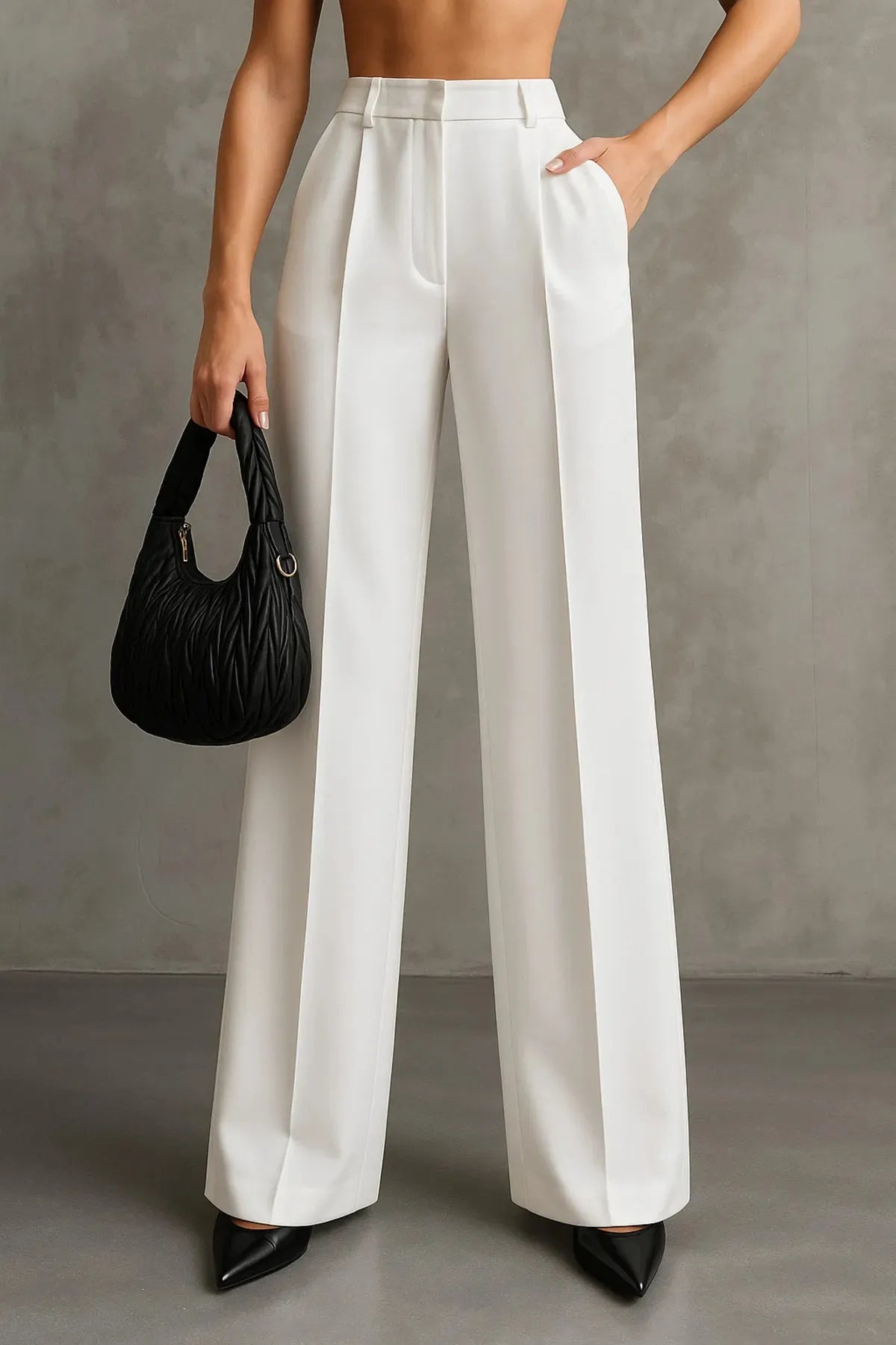 White-Double-Pleated-High-Waist-Palazzo-Trousers