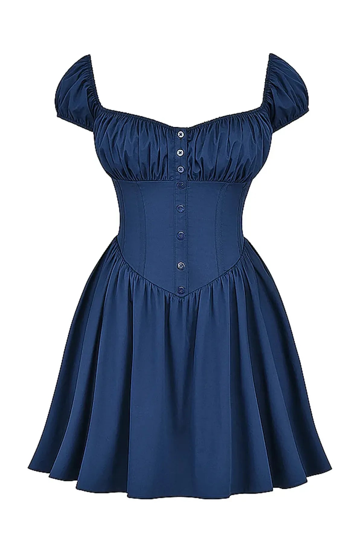 Blue-French-Gathered-Mini-Dress-For-Women