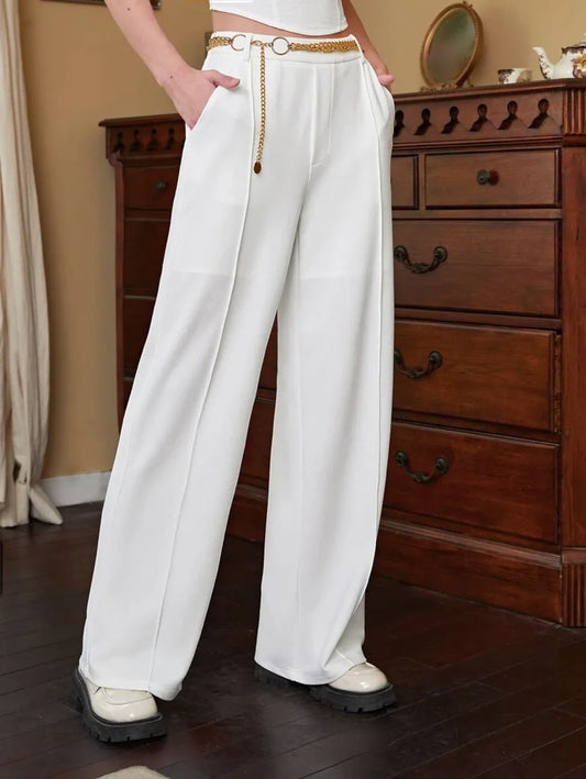 Solid Wide Leg Belted Pants