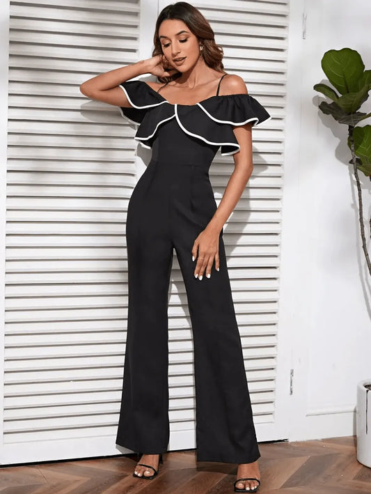 Cold Shoulder Contras Jumpsuit