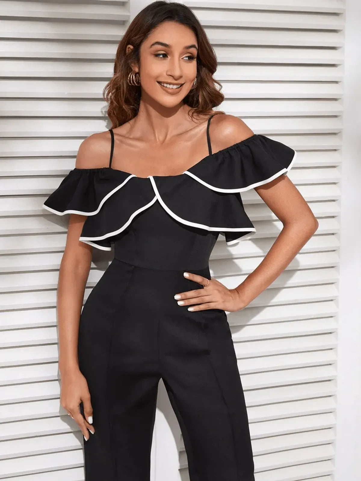 Cold Shoulder Contras Jumpsuit