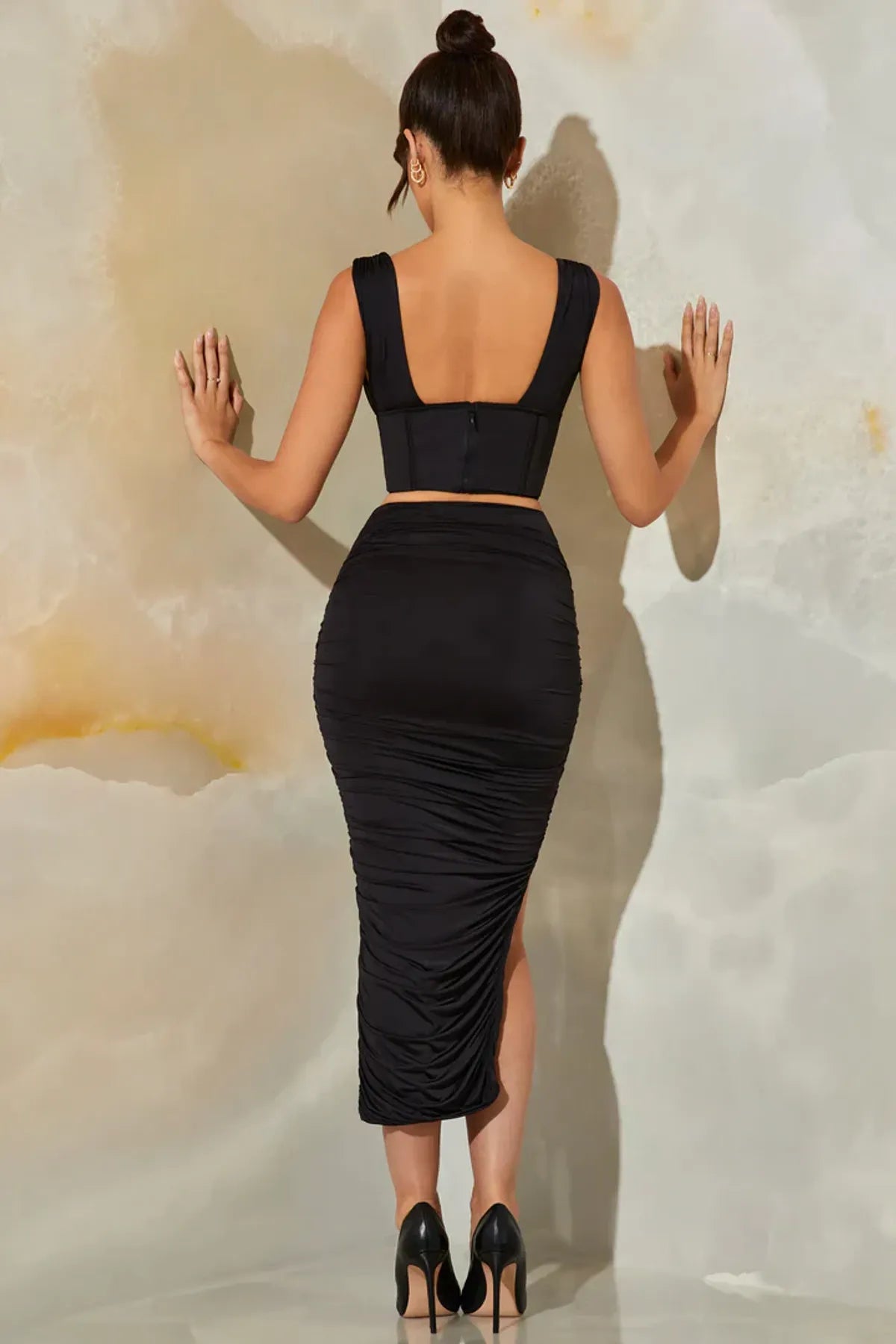 Black Color Novum Ruched Maxi Skirt In Black