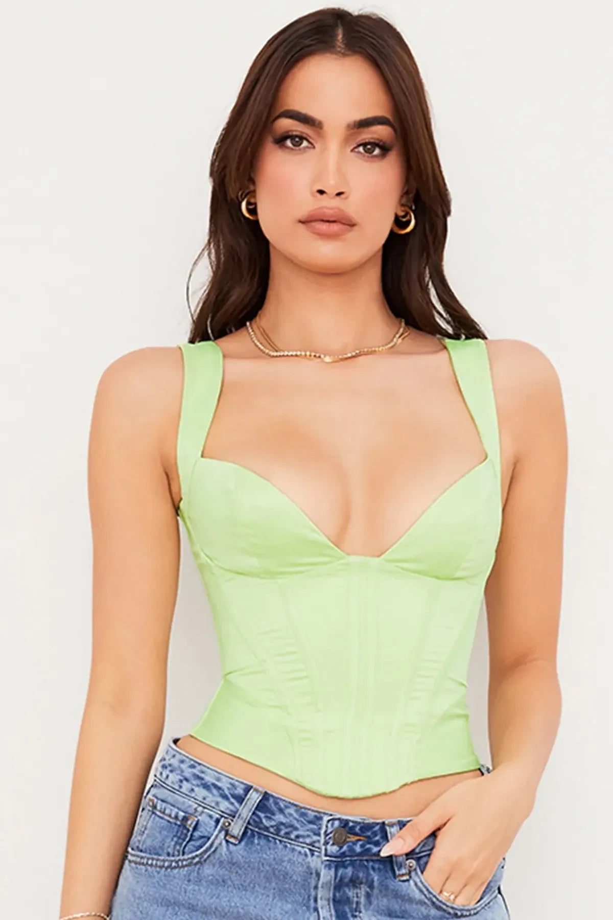Lime-Green-Satin-Corset-For-Women