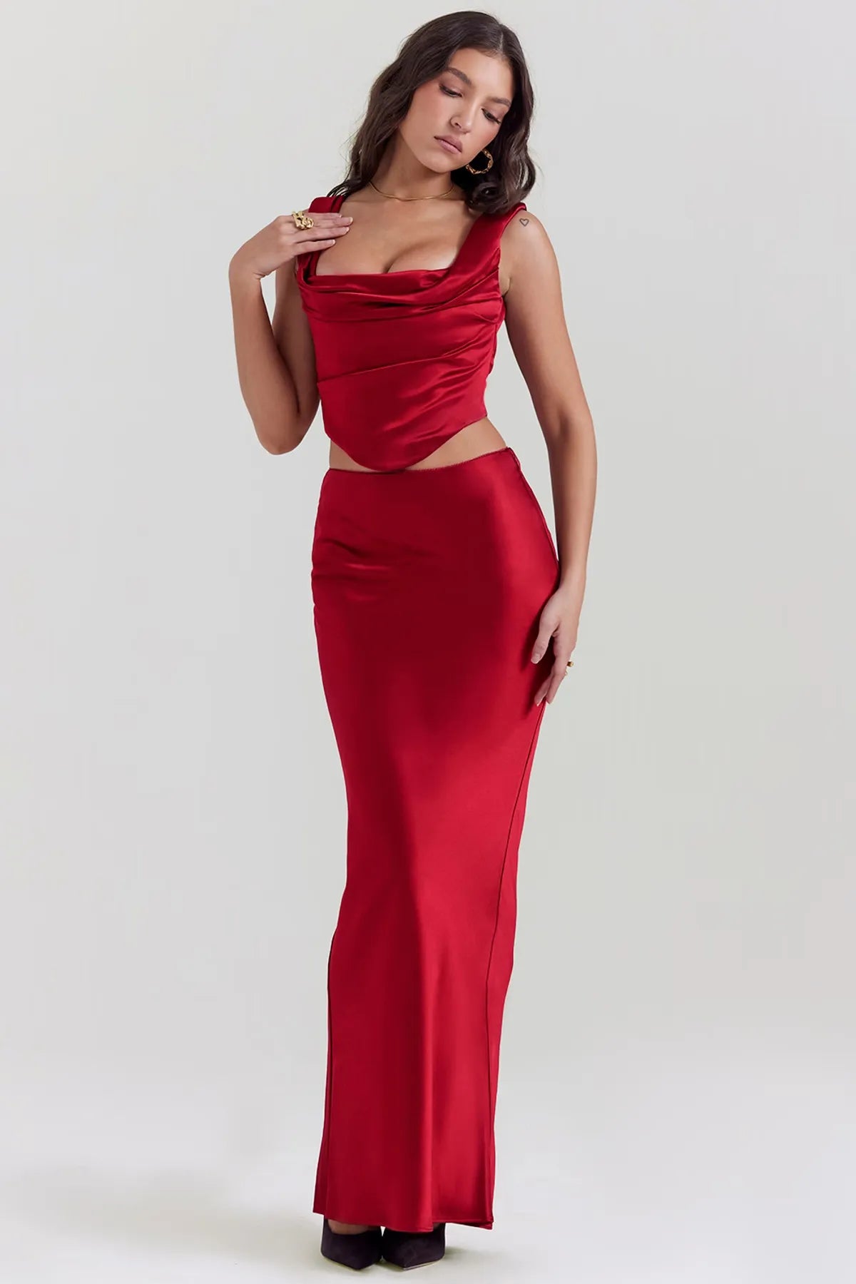 Meri Satin Bias Cut Top and  Maxi Skirt