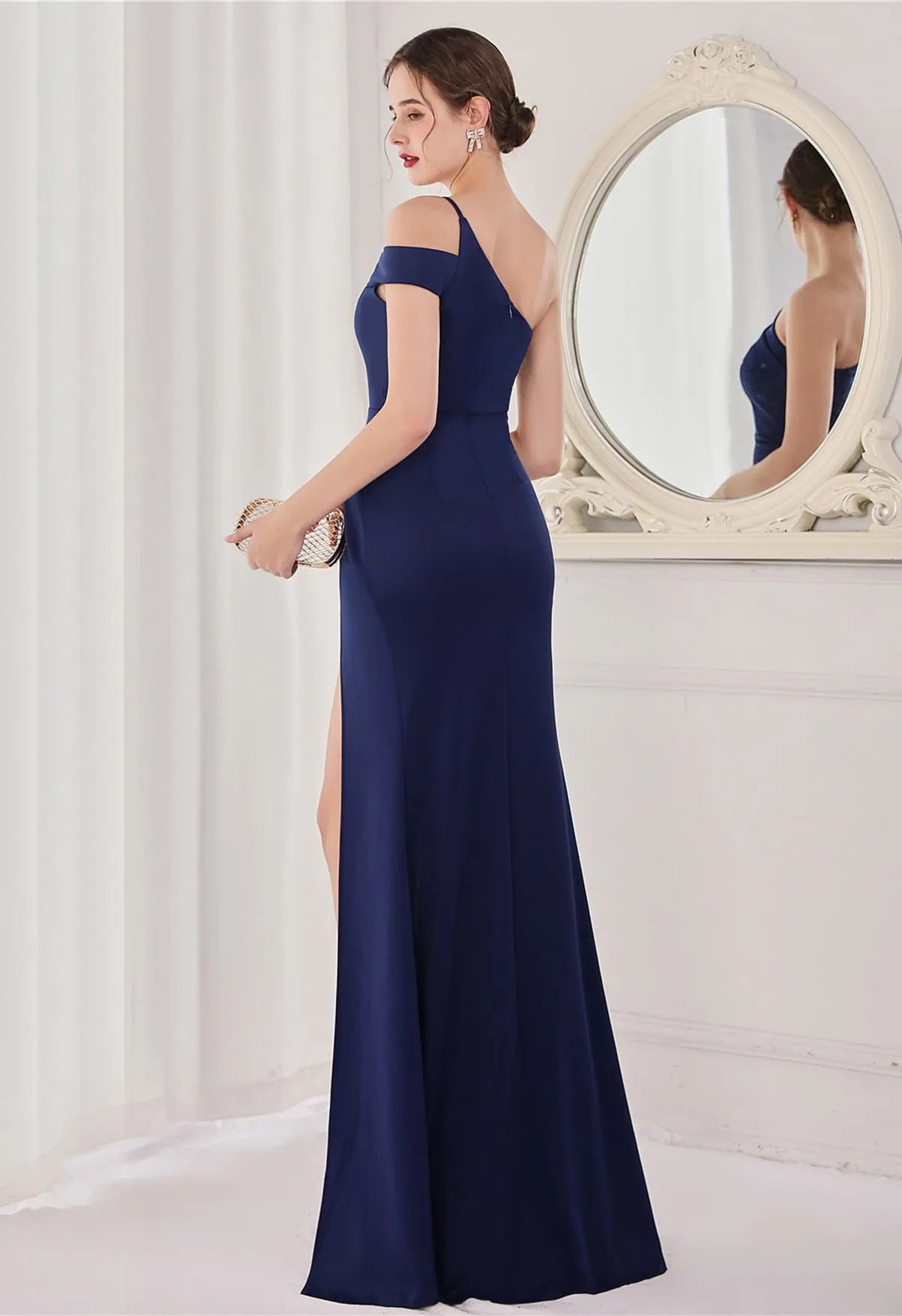 One-Shoulder High Slit Mermaid Gown