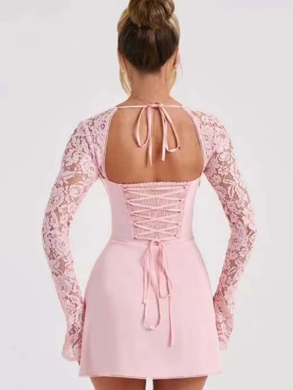 Pink Square Neck Solid Bodycon Dress