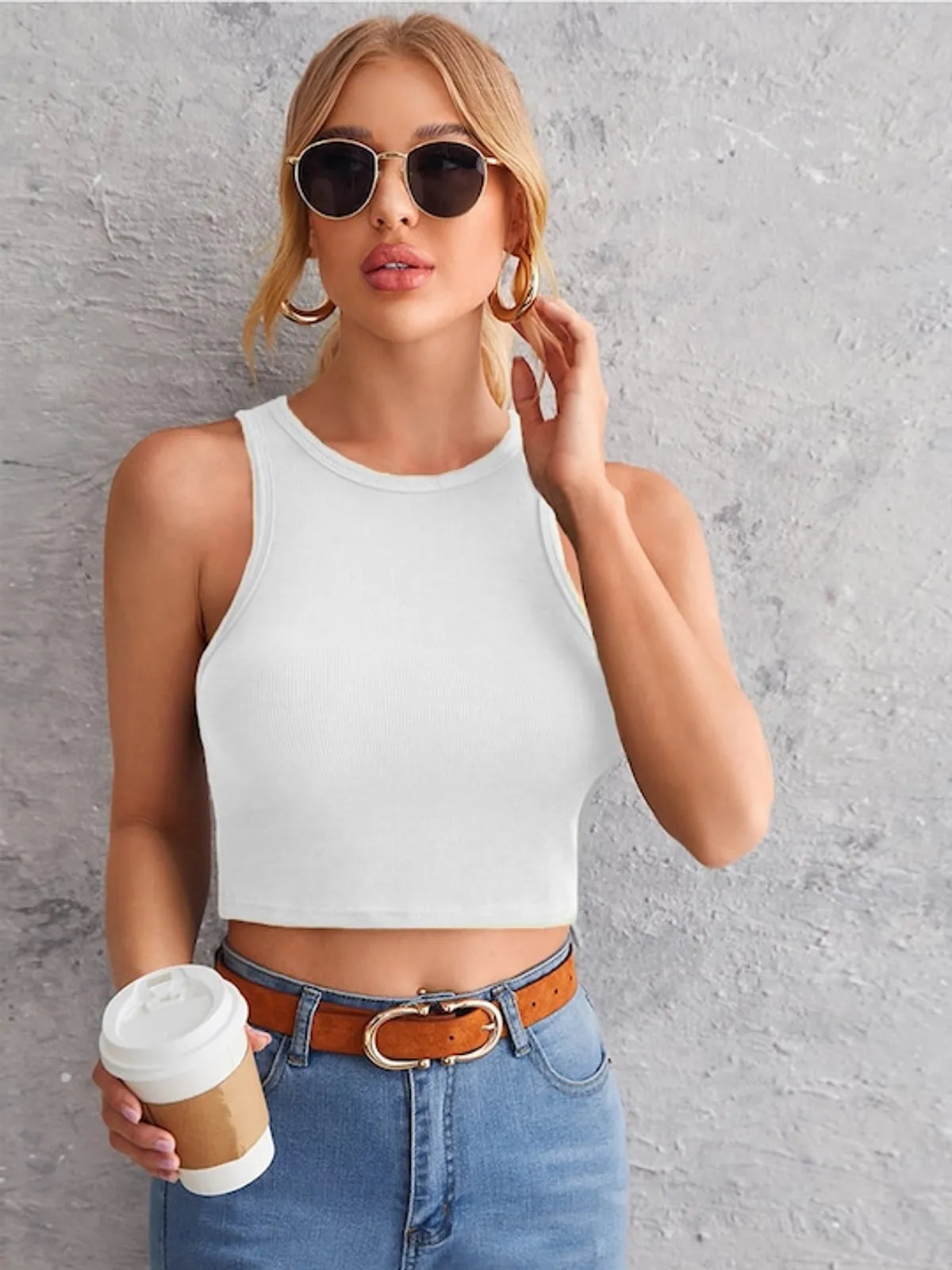 Pretty Sleeveless Cotton Crop Fitted Top