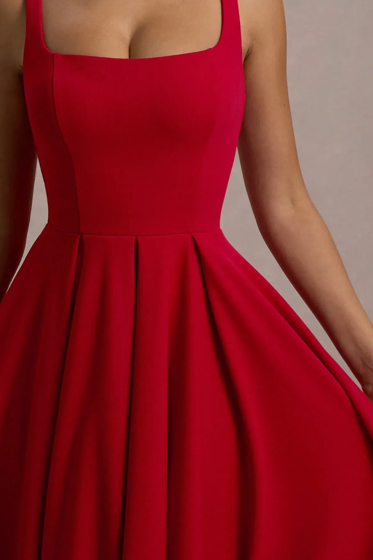 Red-Rarina-Strappy-Volume-Hem-Midi-Dress