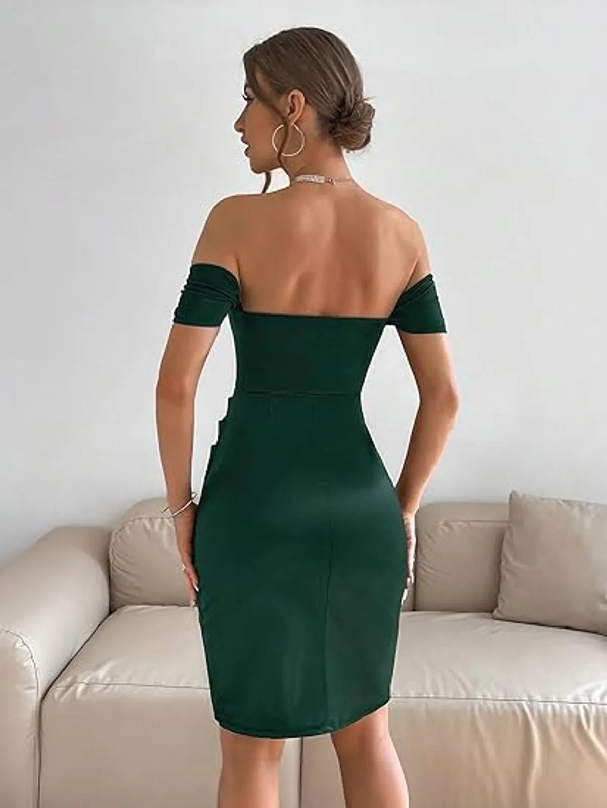 Short Sleeve Off Shoulder Ruched Hem Dress