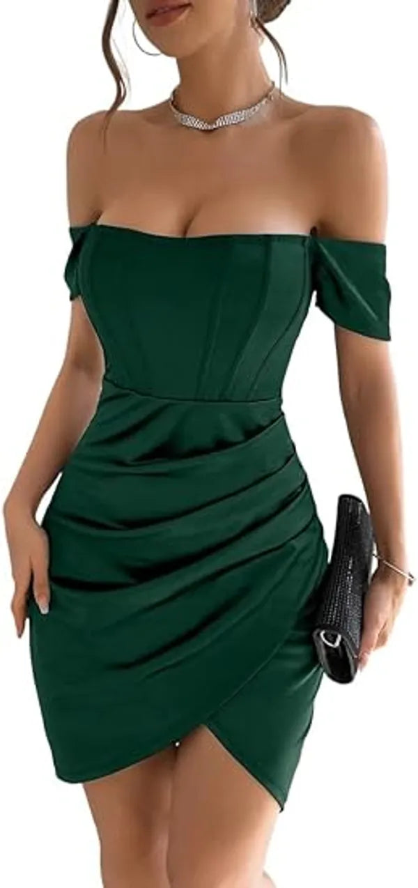 Short Sleeve Off Shoulder Ruched Hem Dress