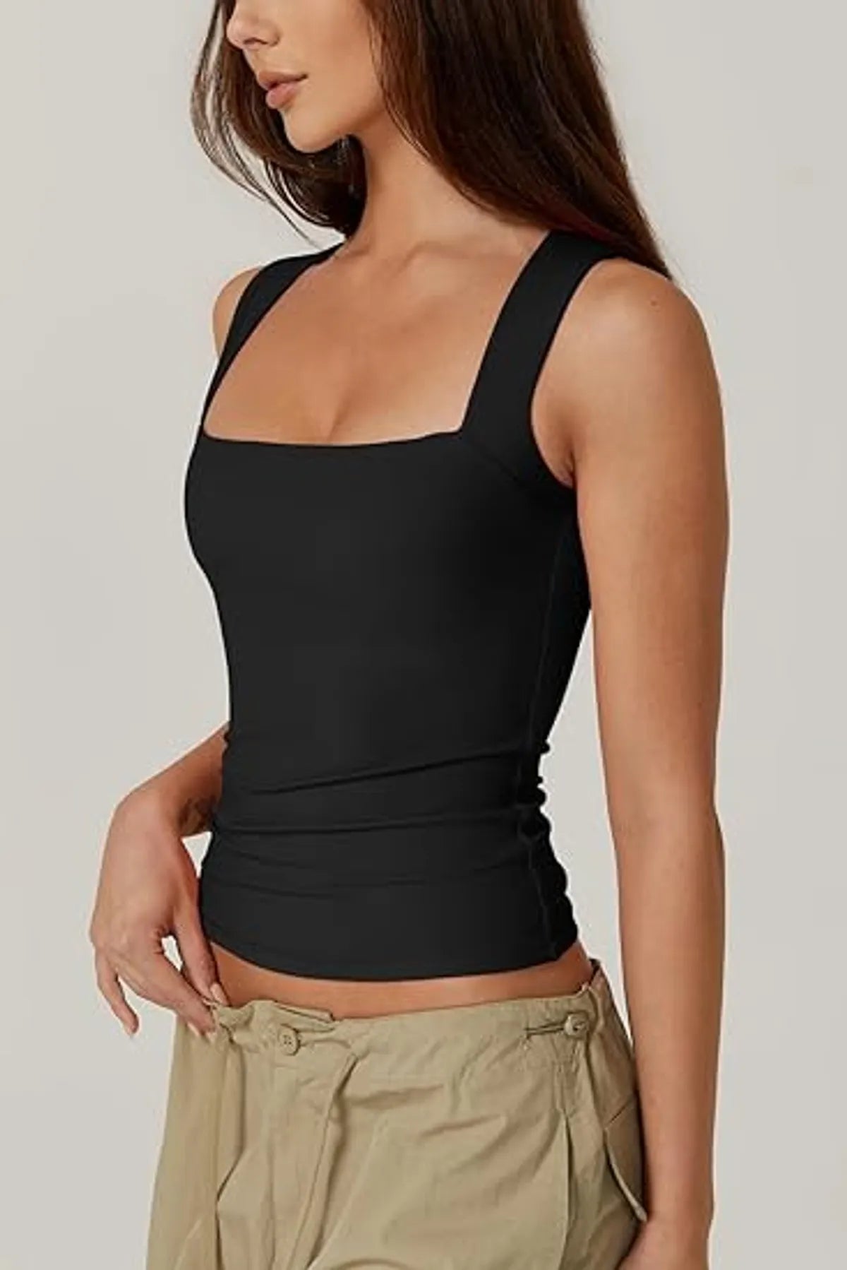 Square Neck Sleeveless Double-Layer Tank Tops