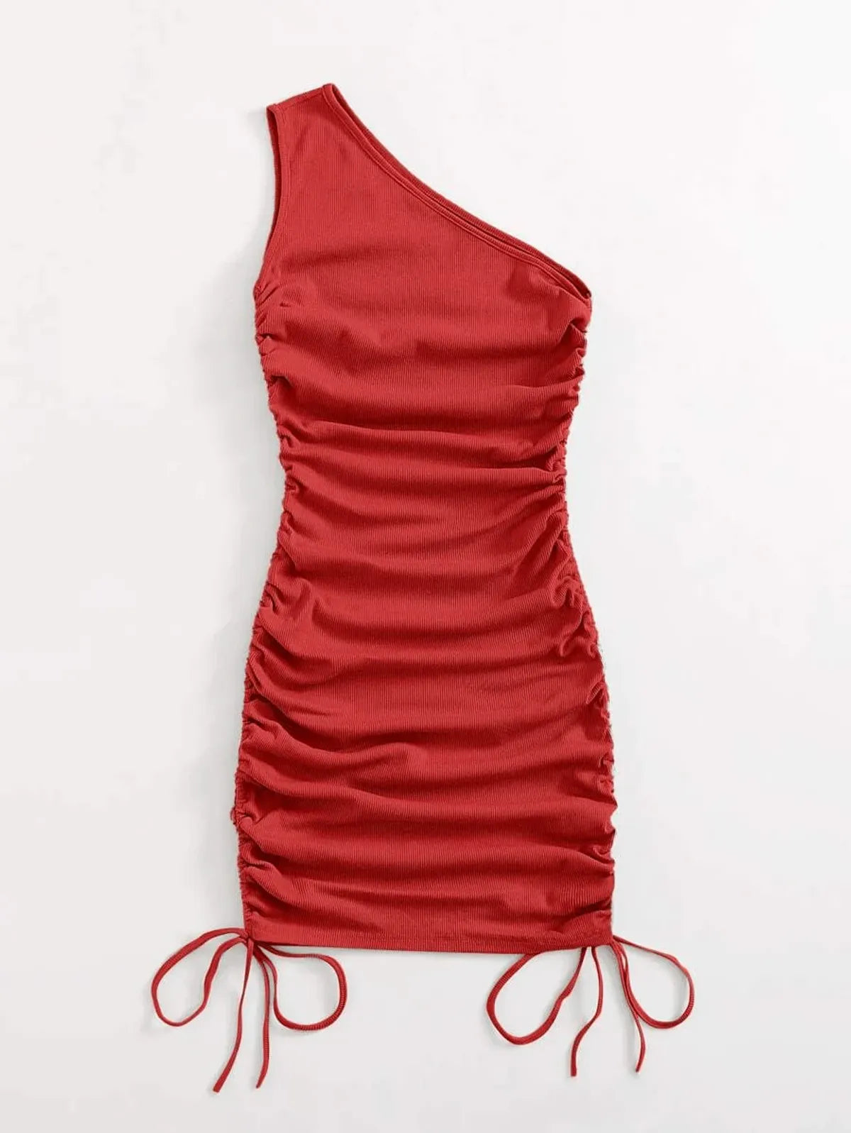 One Shoulder Ruched Knot Side Bodycon Dress
