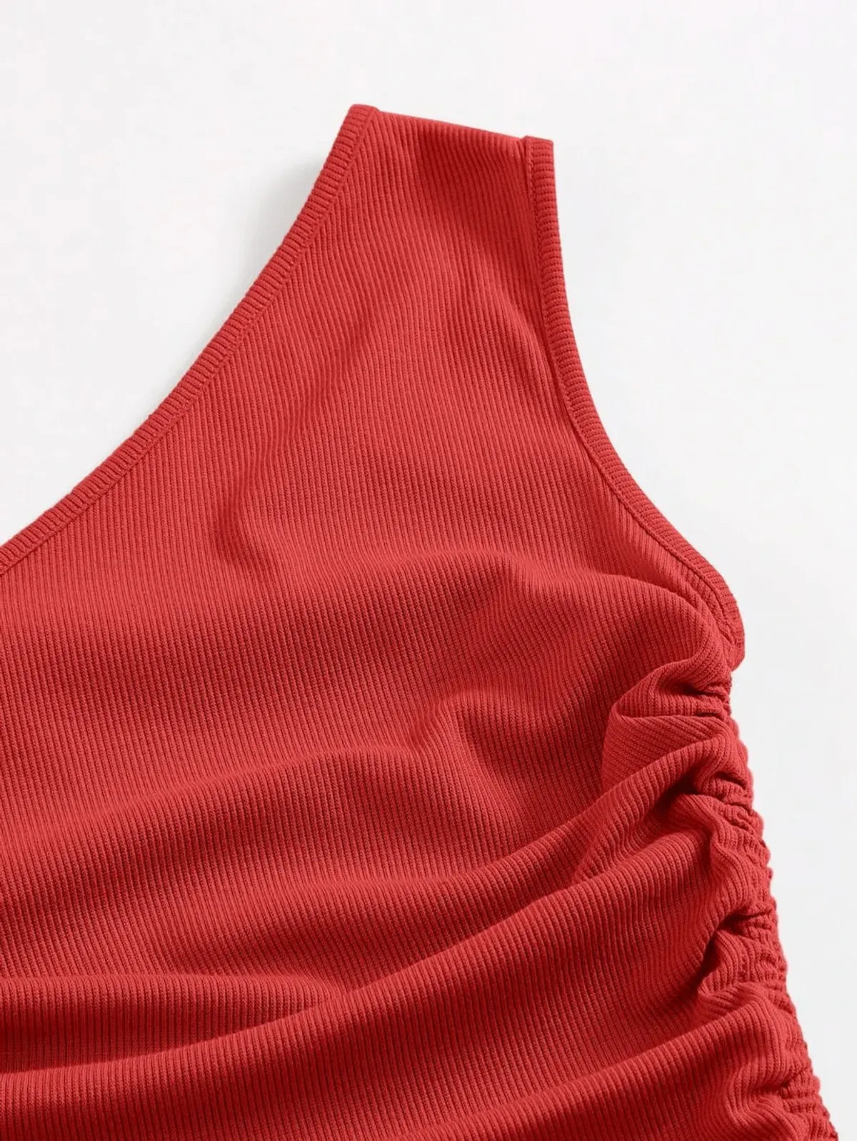 One Shoulder Ruched Knot Side Bodycon Dress