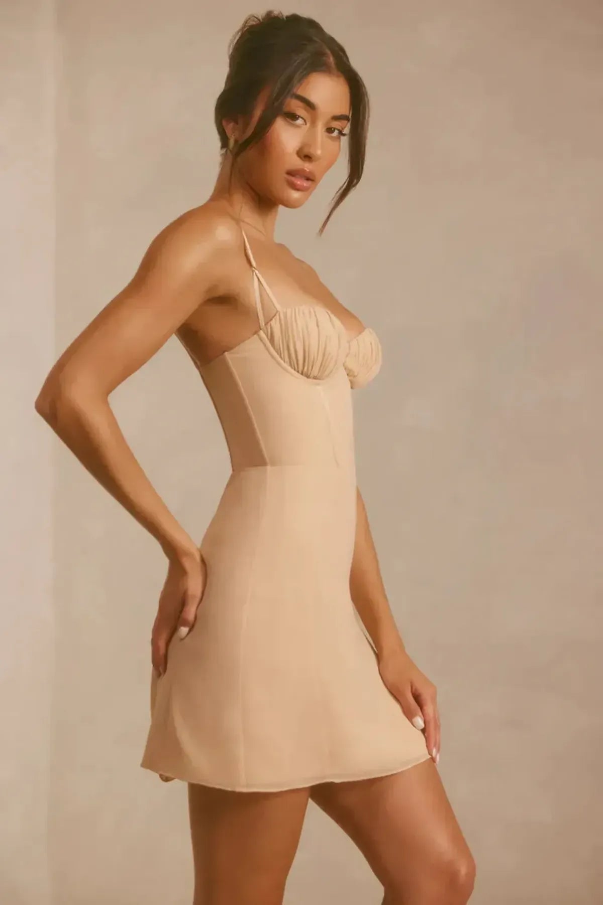 Beige-Women-A-Line-Corset-Mini-Dress