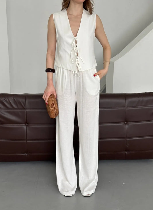 White Woman Two Pieces Vest Pants Set