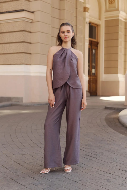 Brown Halter Top And Palazzo Pants For Women & Girls