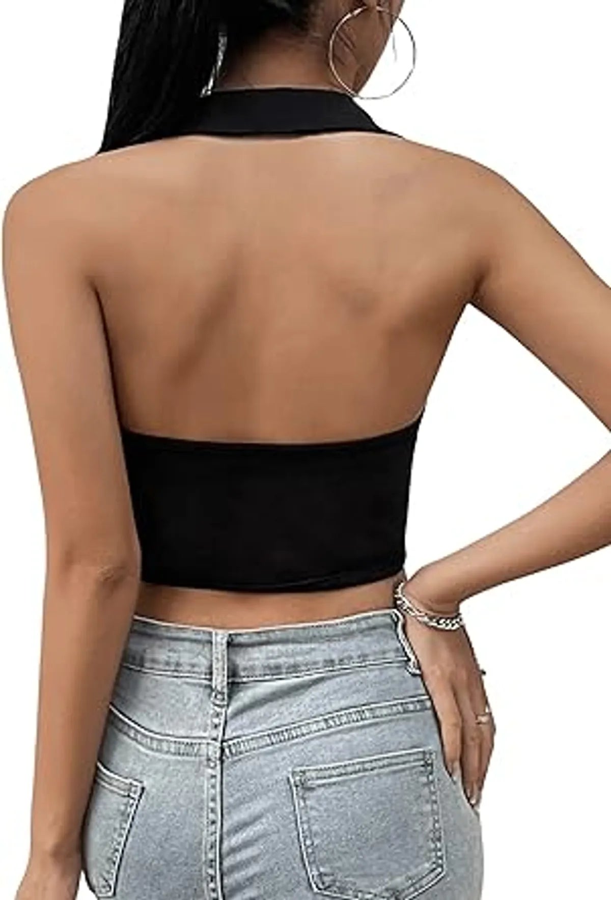 Backless Asymmetrical Hem Button Front Crop Blazer Vest