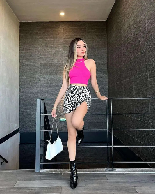Women's Top And Zebra Print Skirt