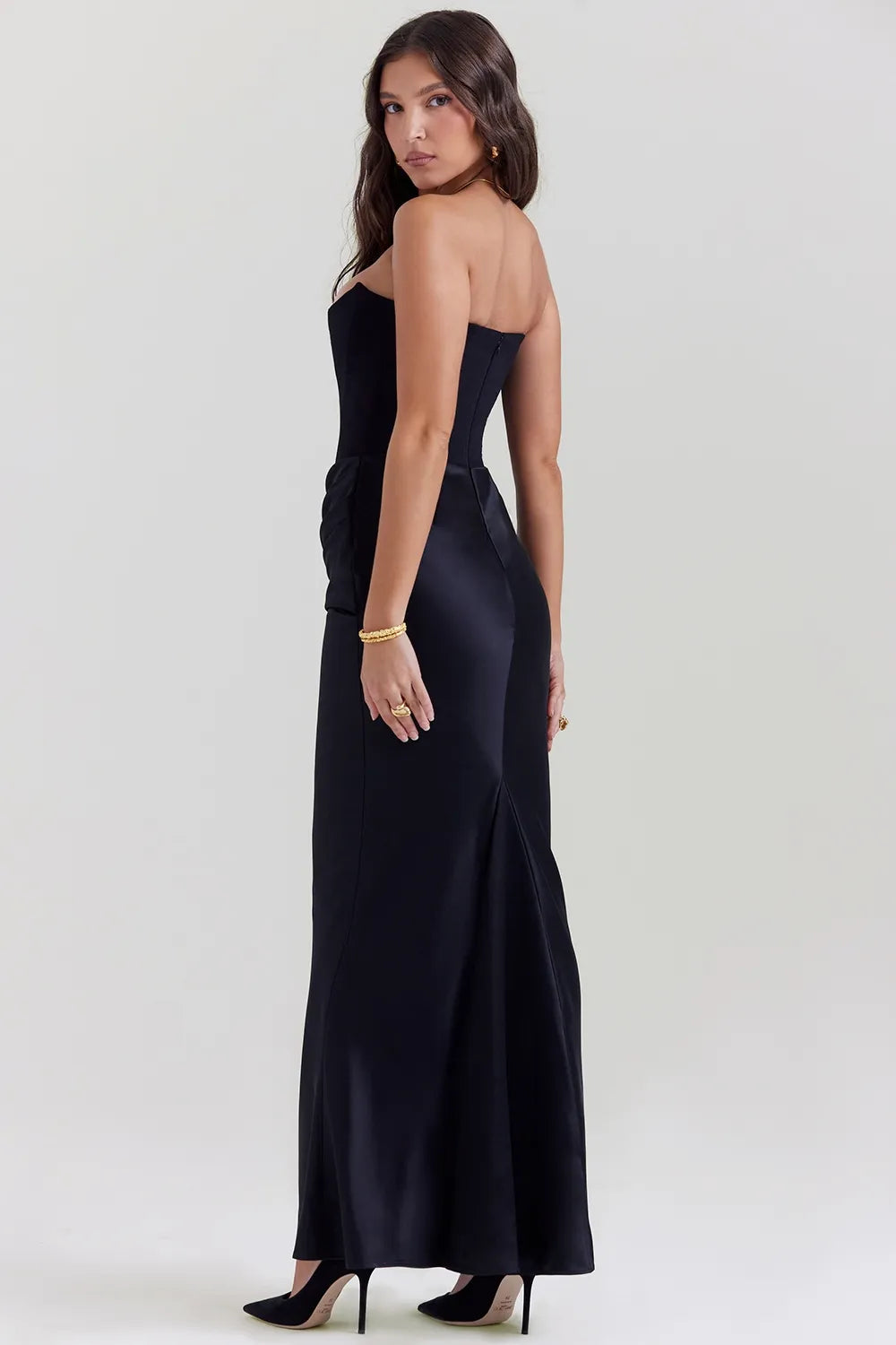 Women Strapless Satin Long Dress