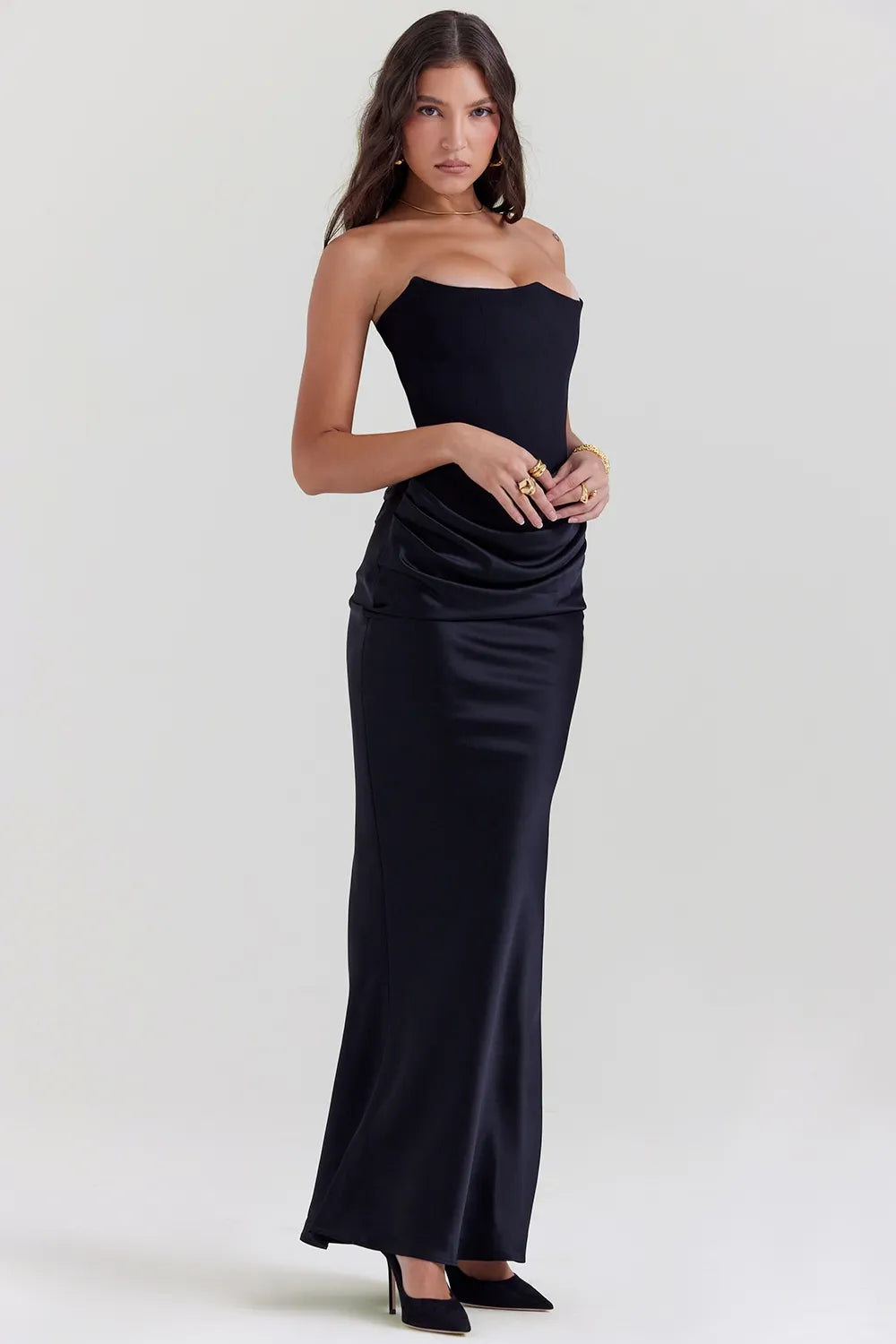 Women Strapless Satin Long Dress