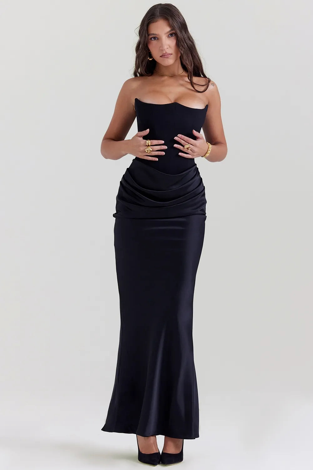 Women Strapless Satin Long Dress